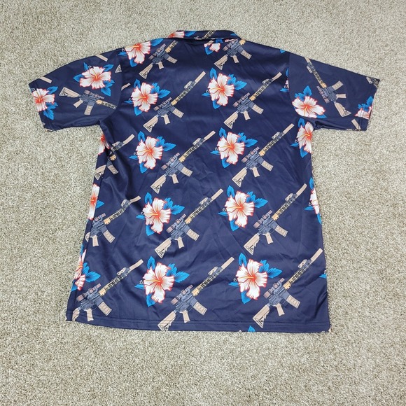 Oaf Nation Mens Large Navy AOP Floral Rifle Performance Button Up Short Sleeve - Picture 3 of 5